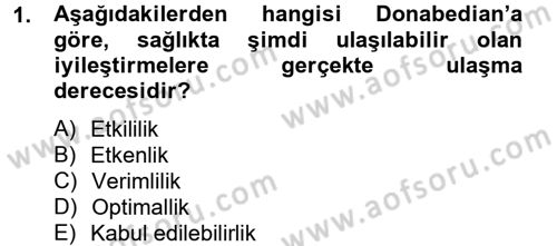 Sağlık Kurumlarında Kalite Yönetimi Dersi 2014 - 2015 Yılı Tek Ders Sınav Soruları 1. Soru