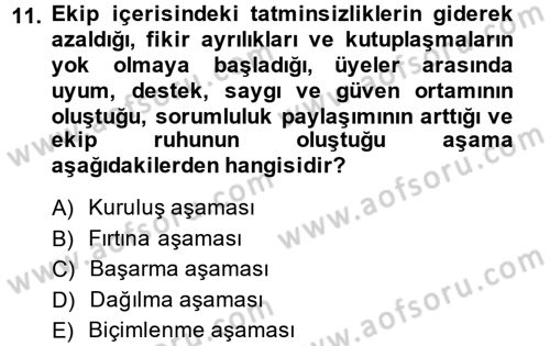Sağlık Kurumlarında Kalite Yönetimi Dersi 2014 - 2015 Yılı Tek Ders Sınav Soruları 11. Soru