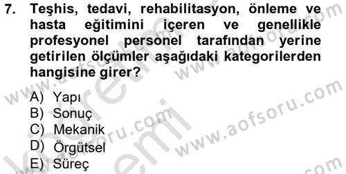 Sağlık Kurumlarında Kalite Yönetimi Dersi 2014 - 2015 Yılı Tek Ders Sınav Soruları 7. Soru