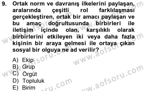 Sağlık Kurumlarında Kalite Yönetimi Dersi 2014 - 2015 Yılı Tek Ders Sınav Soruları 9. Soru