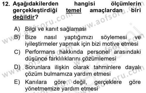 Sağlık Kurumlarında Kalite Yönetimi Dersi 2015 - 2016 Yılı (Vize) Ara Sınav Soruları 12. Soru