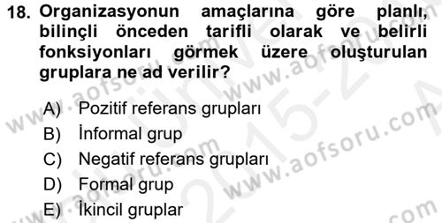 Sağlık Kurumlarında Kalite Yönetimi Dersi 2015 - 2016 Yılı (Vize) Ara Sınav Soruları 18. Soru