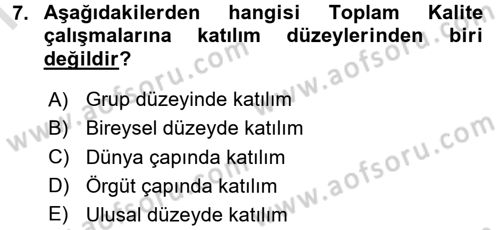Sağlık Kurumlarında Kalite Yönetimi Dersi 2015 - 2016 Yılı (Final) Dönem Sonu Sınav Soruları 7. Soru
