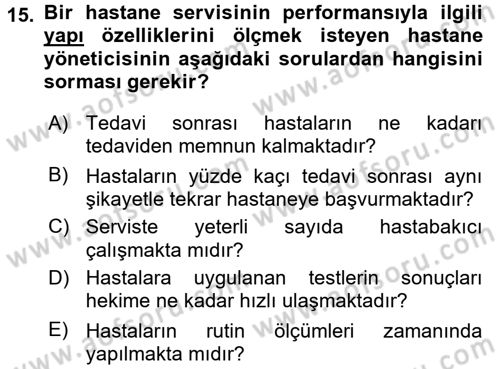 Sağlık Kurumlarında Kalite Yönetimi Dersi 2016 - 2017 Yılı (Vize) Ara Sınav Soruları 15. Soru
