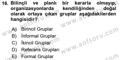 Sağlık Kurumlarında Kalite Yönetimi Dersi 2016 - 2017 Yılı (Vize) Ara Sınav Soruları 16. Soru