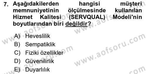 Sağlık Kurumlarında Kalite Yönetimi Dersi 2016 - 2017 Yılı (Vize) Ara Sınav Soruları 7. Soru
