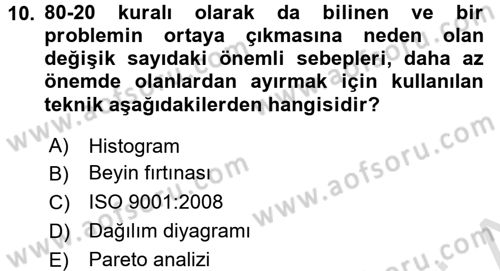 Sağlık Kurumlarında Kalite Yönetimi Dersi 2016 - 2017 Yılı (Final) Dönem Sonu Sınav Soruları 10. Soru