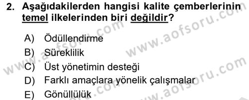Sağlık Kurumlarında Kalite Yönetimi Dersi 2016 - 2017 Yılı (Final) Dönem Sonu Sınav Soruları 2. Soru