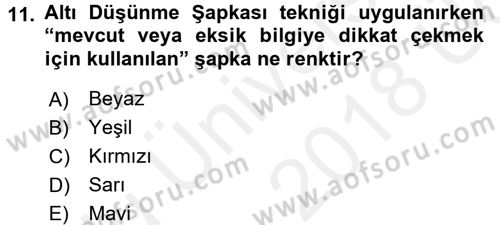 Sağlık Kurumlarında Kalite Yönetimi Dersi 2017 - 2018 Yılı 3 Ders Sınav Soruları 11. Soru
