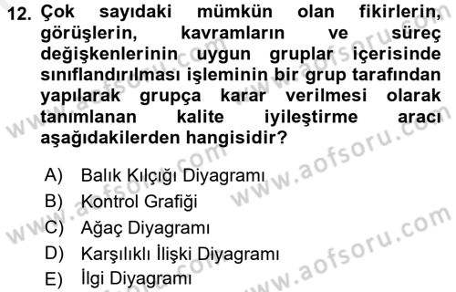 Sağlık Kurumlarında Kalite Yönetimi Dersi 2017 - 2018 Yılı 3 Ders Sınav Soruları 12. Soru