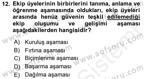Sağlık Kurumlarında Kalite Yönetimi Dersi 2017 - 2018 Yılı (Vize) Ara Sınav Soruları 12. Soru