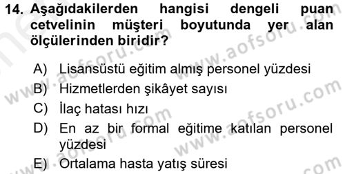 Sağlık Kurumlarında Kalite Yönetimi Dersi 2017 - 2018 Yılı (Vize) Ara Sınav Soruları 14. Soru