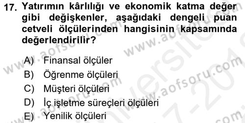 Sağlık Kurumlarında Kalite Yönetimi Dersi 2017 - 2018 Yılı (Vize) Ara Sınav Soruları 17. Soru