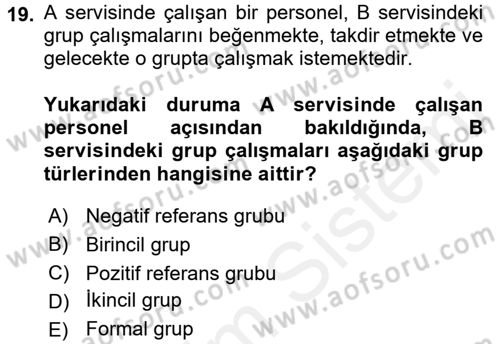 Sağlık Kurumlarında Kalite Yönetimi Dersi 2017 - 2018 Yılı (Vize) Ara Sınav Soruları 19. Soru