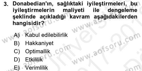 Sağlık Kurumlarında Kalite Yönetimi Dersi 2017 - 2018 Yılı (Vize) Ara Sınav Soruları 3. Soru