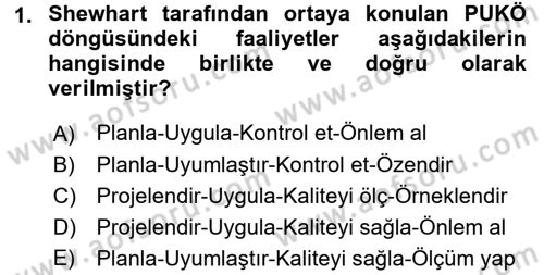 Sağlık Kurumlarında Kalite Yönetimi Dersi 2017 - 2018 Yılı (Final) Dönem Sonu Sınav Soruları 1. Soru