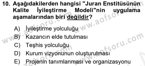 Sağlık Kurumlarında Kalite Yönetimi Dersi 2017 - 2018 Yılı (Final) Dönem Sonu Sınav Soruları 10. Soru