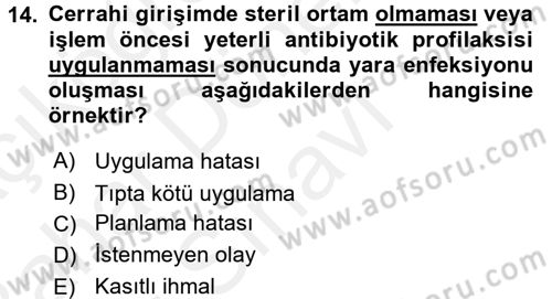 Sağlık Kurumlarında Kalite Yönetimi Dersi 2017 - 2018 Yılı (Final) Dönem Sonu Sınav Soruları 14. Soru