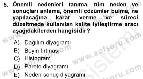 Sağlık Kurumlarında Kalite Yönetimi Dersi 2017 - 2018 Yılı (Final) Dönem Sonu Sınav Soruları 5. Soru