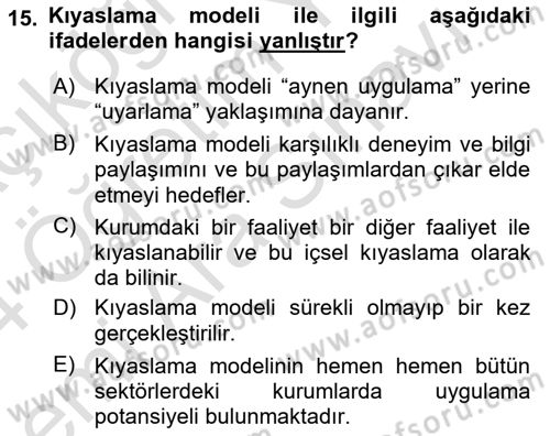 Sağlık Kurumlarında Kalite Yönetimi Dersi 2023 - 2024 Yılı (Vize) Ara Sınav Soruları 15. Soru