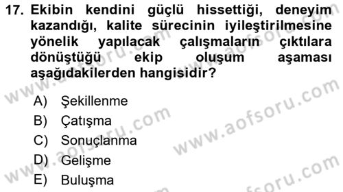Sağlık Kurumlarında Kalite Yönetimi Dersi 2023 - 2024 Yılı (Vize) Ara Sınav Soruları 17. Soru