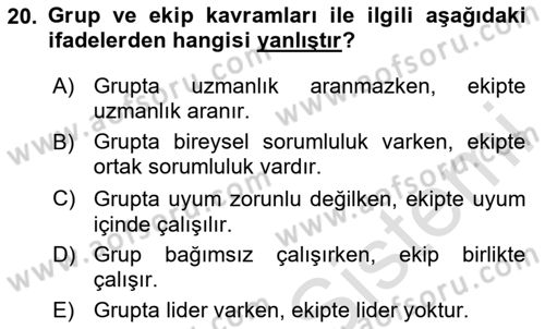 Sağlık Kurumlarında Kalite Yönetimi Dersi 2023 - 2024 Yılı (Vize) Ara Sınav Soruları 20. Soru