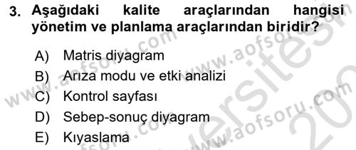 Sağlık Kurumlarında Kalite Yönetimi Dersi 2023 - 2024 Yılı (Vize) Ara Sınav Soruları 3. Soru