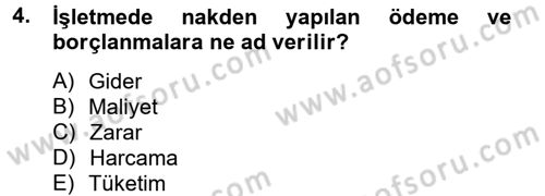 Sağlık Kurumlarında Maliyet Yönetimi Dersi 2012 - 2013 Yılı (Vize) Ara Sınav Soruları 4. Soru