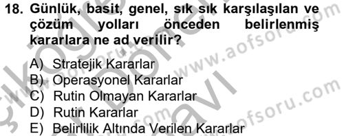 Sağlık Kurumlarında Maliyet Yönetimi Dersi 2012 - 2013 Yılı (Final) Dönem Sonu Sınav Soruları 18. Soru
