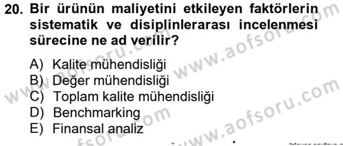 Sağlık Kurumlarında Maliyet Yönetimi Dersi 2012 - 2013 Yılı (Final) Dönem Sonu Sınav Soruları 20. Soru