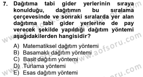 Sağlık Kurumlarında Maliyet Yönetimi Dersi 2012 - 2013 Yılı (Final) Dönem Sonu Sınav Soruları 7. Soru