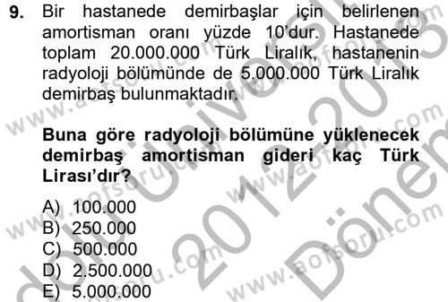 Sağlık Kurumlarında Maliyet Yönetimi Dersi 2012 - 2013 Yılı (Final) Dönem Sonu Sınav Soruları 9. Soru