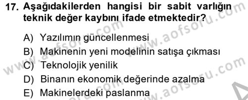 Sağlık Kurumlarında Maliyet Yönetimi Dersi 2013 - 2014 Yılı (Final) Dönem Sonu Sınav Soruları 17. Soru
