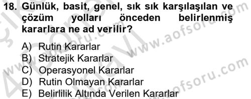 Sağlık Kurumlarında Maliyet Yönetimi Dersi 2013 - 2014 Yılı Tek Ders Sınav Soruları 18. Soru