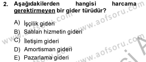 Sağlık Kurumlarında Maliyet Yönetimi Dersi 2014 - 2015 Yılı (Vize) Ara Sınav Soruları 2. Soru