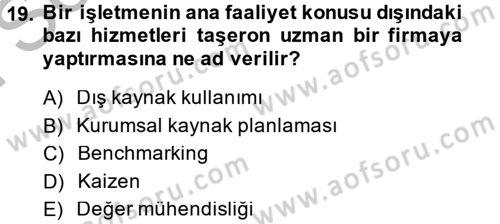 Sağlık Kurumlarında Maliyet Yönetimi Dersi 2014 - 2015 Yılı (Final) Dönem Sonu Sınav Soruları 19. Soru