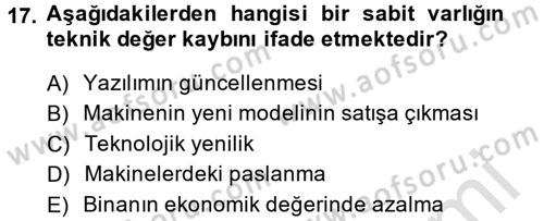 Sağlık Kurumlarında Maliyet Yönetimi Dersi 2014 - 2015 Yılı Tek Ders Sınav Soruları 17. Soru
