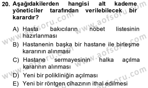 Sağlık Kurumlarında Maliyet Yönetimi Dersi 2014 - 2015 Yılı Tek Ders Sınav Soruları 20. Soru
