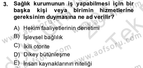 Sağlık Kurumlarında Maliyet Yönetimi Dersi 2014 - 2015 Yılı Tek Ders Sınav Soruları 3. Soru