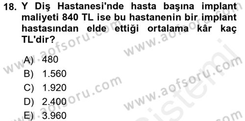 Sağlık Kurumlarında Maliyet Yönetimi Dersi 2015 - 2016 Yılı (Vize) Ara Sınav Soruları 18. Soru
