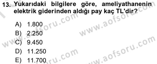 Sağlık Kurumlarında Maliyet Yönetimi Dersi 2015 - 2016 Yılı (Final) Dönem Sonu Sınav Soruları 13. Soru