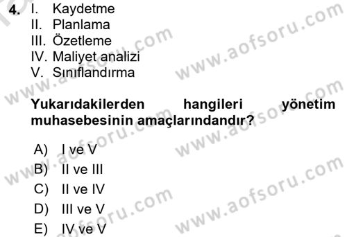 Sağlık Kurumlarında Maliyet Yönetimi Dersi 2015 - 2016 Yılı (Final) Dönem Sonu Sınav Soruları 4. Soru