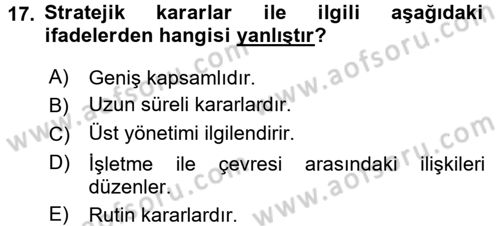 Sağlık Kurumlarında Maliyet Yönetimi Dersi 2015 - 2016 Yılı Tek Ders Sınav Soruları 17. Soru
