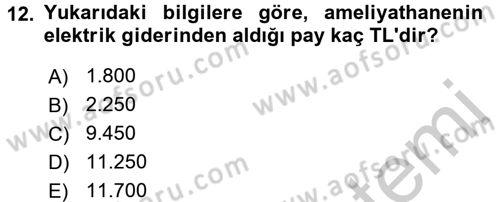 Sağlık Kurumlarında Maliyet Yönetimi Dersi 2016 - 2017 Yılı 3 Ders Sınav Soruları 12. Soru