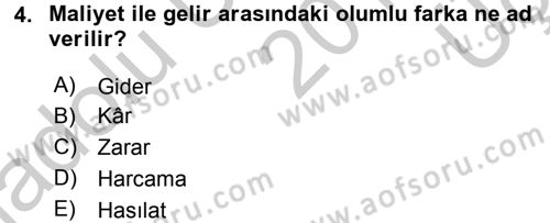 Sağlık Kurumlarında Maliyet Yönetimi Dersi 2016 - 2017 Yılı 3 Ders Sınav Soruları 4. Soru