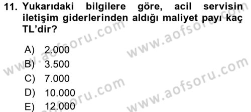 Sağlık Kurumlarında Maliyet Yönetimi Dersi 2016 - 2017 Yılı (Final) Dönem Sonu Sınav Soruları 11. Soru