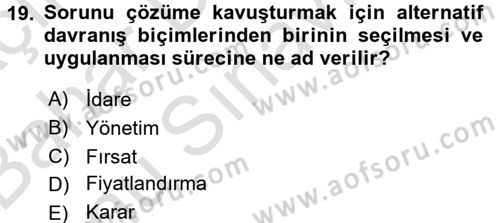 Sağlık Kurumlarında Maliyet Yönetimi Dersi 2016 - 2017 Yılı (Final) Dönem Sonu Sınav Soruları 19. Soru