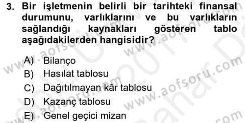 Sağlık Kurumlarında Maliyet Yönetimi Dersi 2017 - 2018 Yılı (Vize) Ara Sınav Soruları 3. Soru