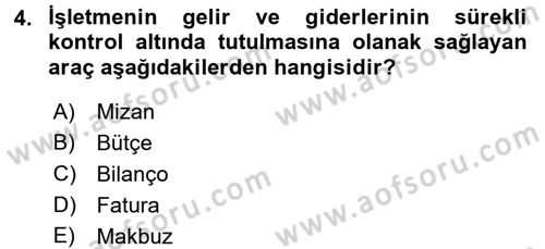 Sağlık Kurumlarında Maliyet Yönetimi Dersi 2017 - 2018 Yılı (Vize) Ara Sınav Soruları 4. Soru