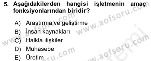 Sağlık Kurumlarında Maliyet Yönetimi Dersi 2017 - 2018 Yılı (Vize) Ara Sınav Soruları 5. Soru